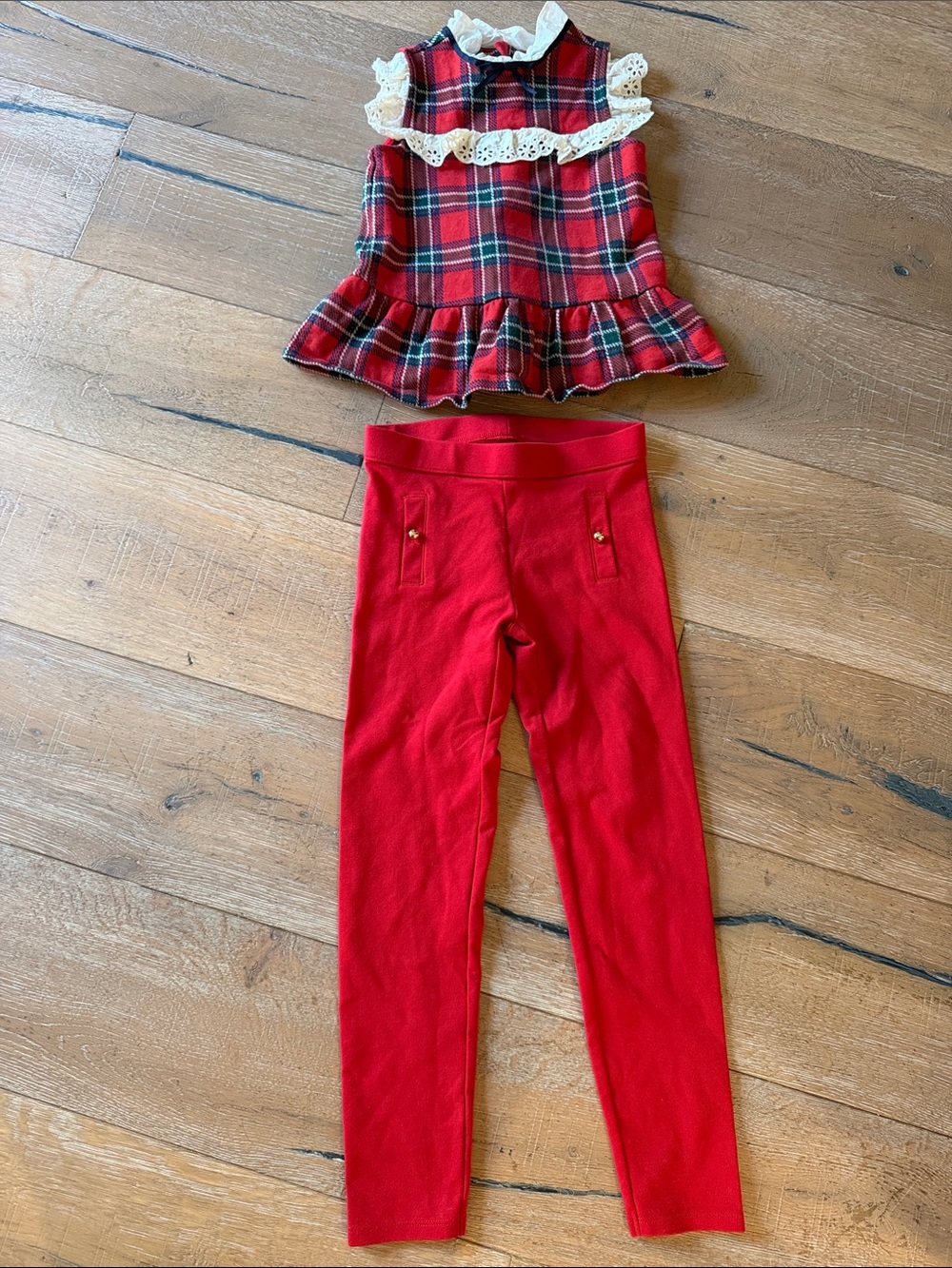 Janie and Jack Red Plaid Ruffle Top with Red Leggings